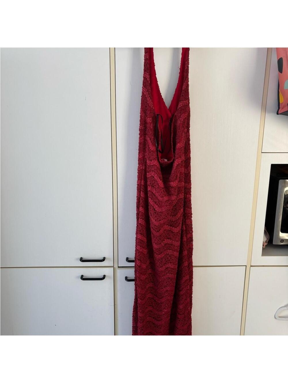 Vintage Red Lace Halter Maxi Dress Whimsigoth Vamp Wedding Guest Large Chic - Picture 8 of 9